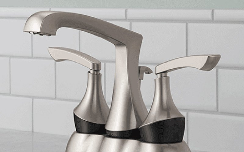 Brushed nickel, two-handle faucet