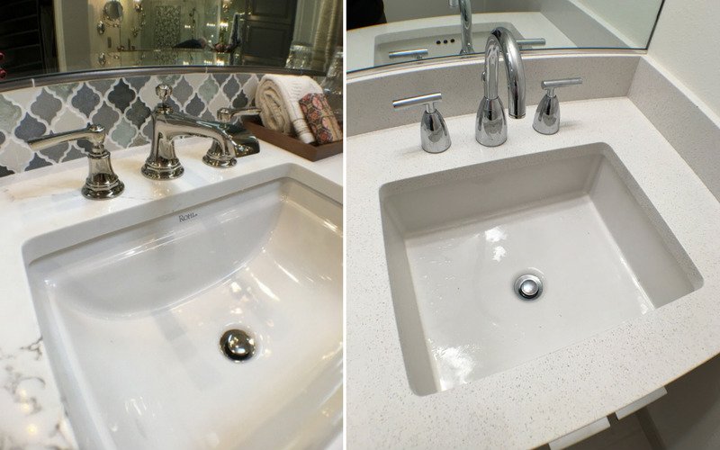 Two bathroom sinks with widespread faucets 