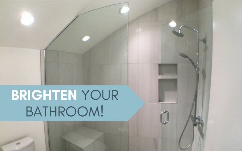Blog title with tile shower and new bathroom lighting